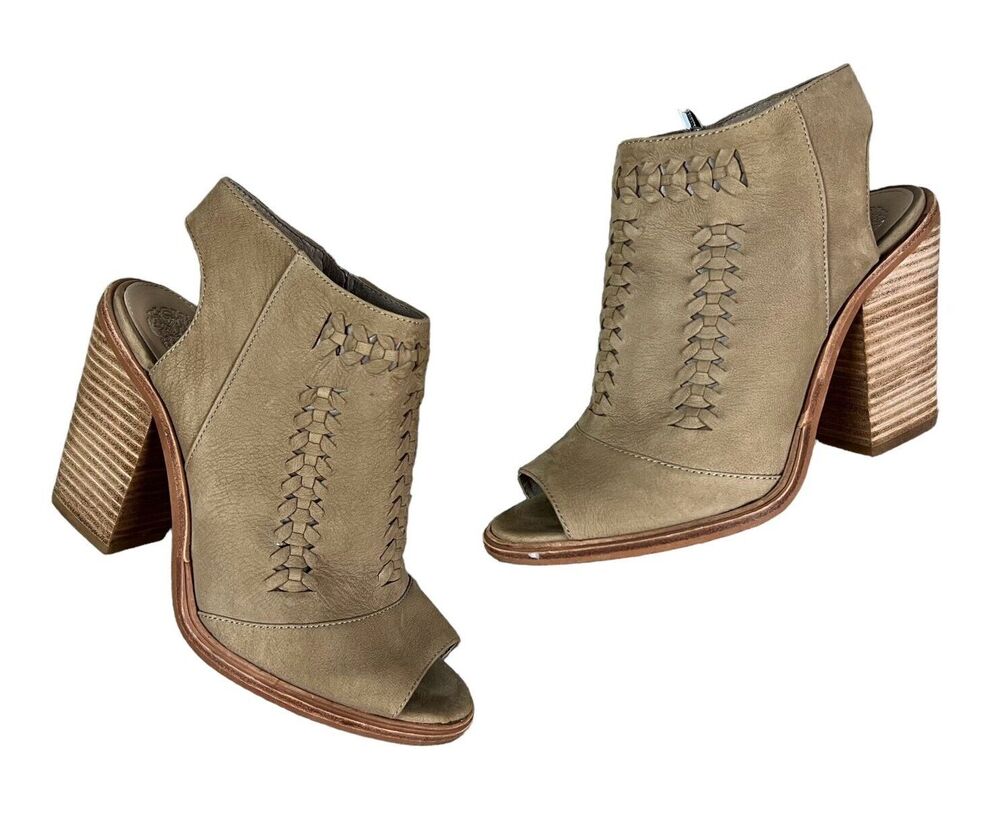 Vince Camuto Katri Heeled Peep Toe Ankle Bootie Size 8.5 Tan Leather